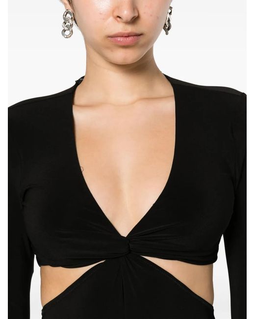 Nissa Black Cut-Out Long-Sleeve Bodysuit