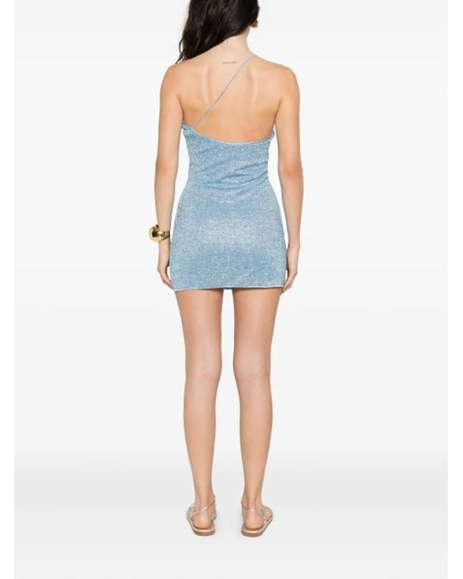 Oseree Blue Chain-Embellished One-Shoulder Dress