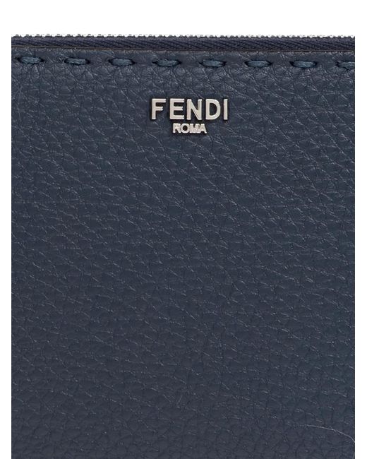 Fendi Blue Zip Leather Wallet for men