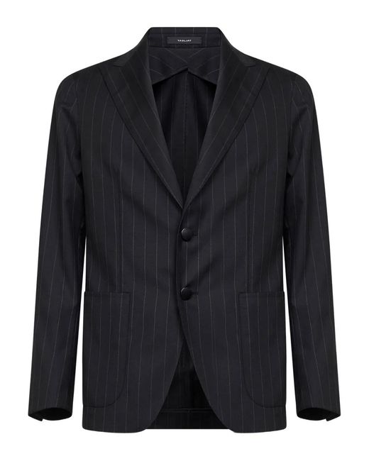 Tagliatore Black Pinstriped Peak-Lapel Blazer for men