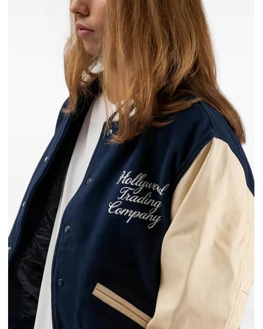 HTC Blue College Logo-Embroidered Varsity Jacket for men