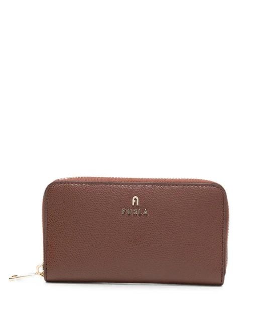 Furla Brown Logo-Plaque Grained Leather Wallet