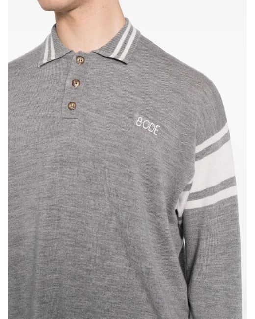 Bode Gray Logo-Embroidered Striped Polo Shirt for men