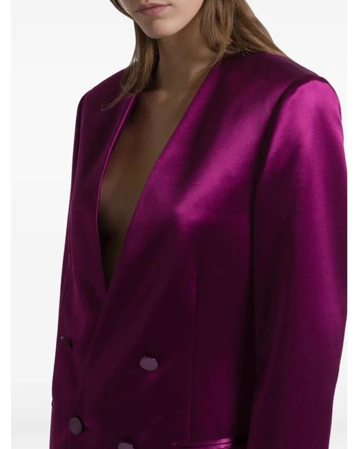 Alberta Ferretti Purple Double-Breasted Shiny Satin Jacket With Finish