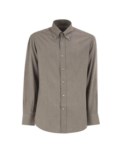 Brunello Cucinelli Gray Button-Down Box-Pleat Shirt for men