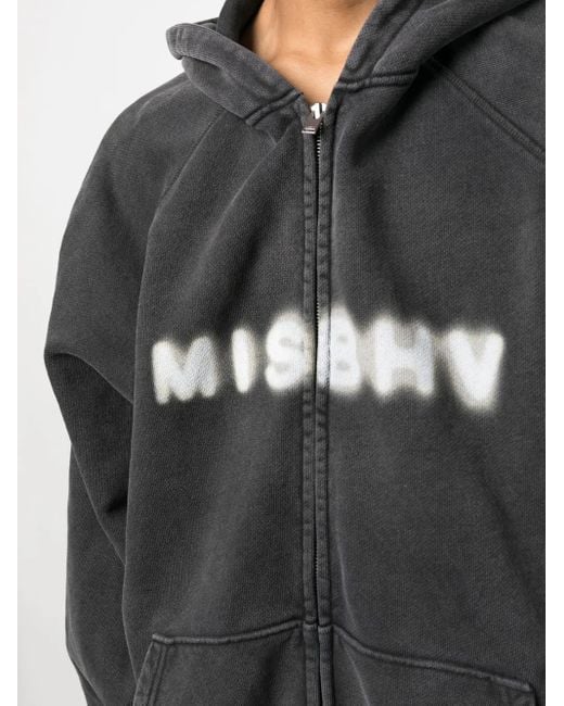 M I S B H V Black Logo-Print Zip-Up Hoodie