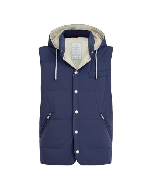 Brunello Cucinelli Blue Detachable-Hood Gilet for men
