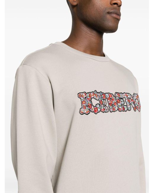 Iceberg Gray Embroidered-floral Logo Sweatshirt for men