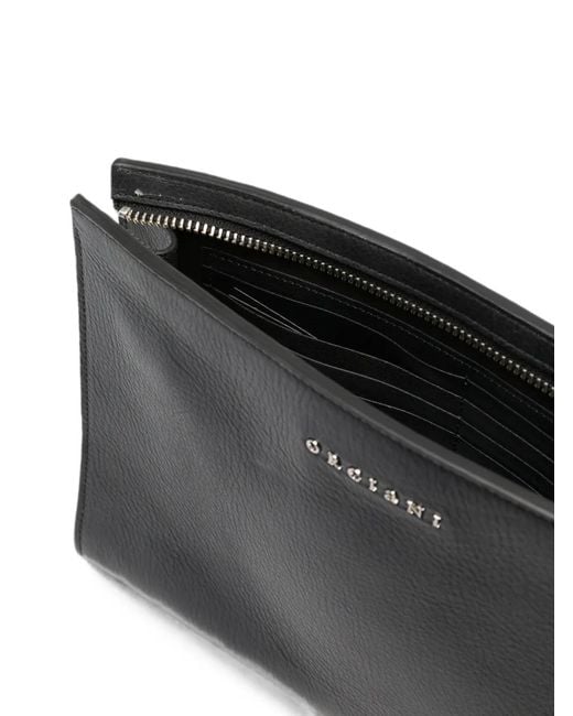 Orciani Black Logo-Plaque Grained-Leather Clutch Bag for men
