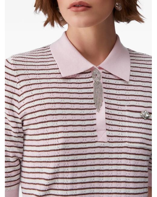 Liu Jo Red Striped-Pattern Polo Top
