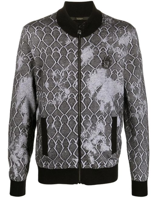 Billionaire Gray Embroidered Logo-Crest Bomber Jacket for men