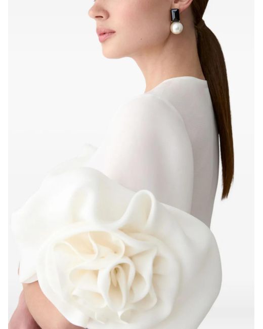Carolina Herrera White Rosette Gazar Blouse