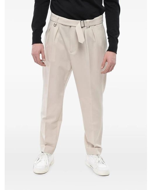 Paolo Pecora White Pleated Belted Trousers for men
