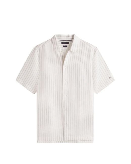 Tommy Hilfiger White New York Label Striped Short-Sleeve Shirt for men