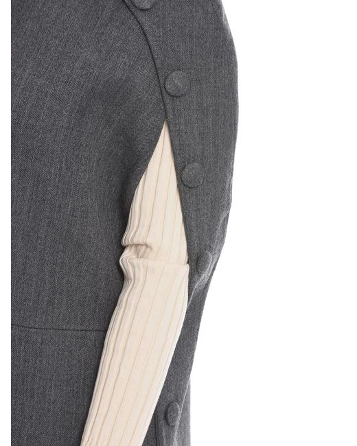 Jil Sander Gray Button-Detailing Cape Jacket
