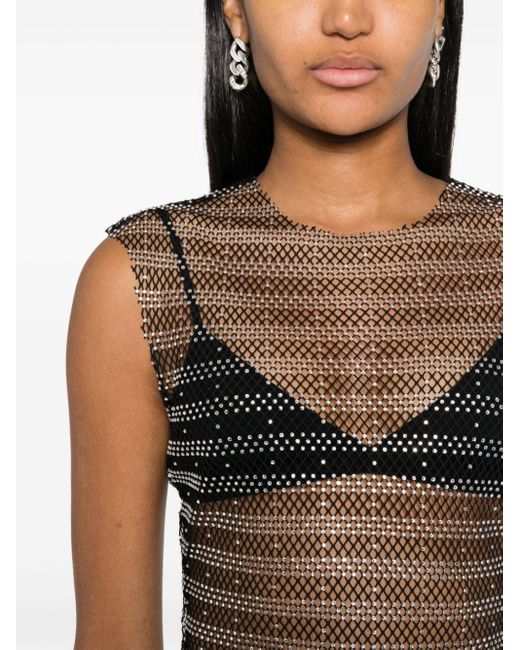 Genny Gray Rhinestone-embellished Mesh Top