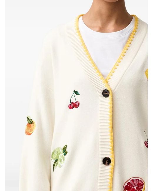 Never Fully Dressed Natural Fruit-Embroidered Long-Sleeve Cardigan