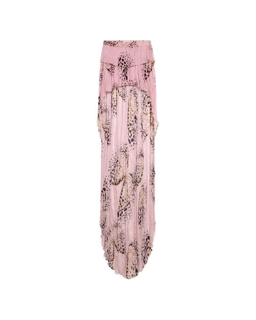 Blumarine Pink Georgette Butterfly-Print Skirt
