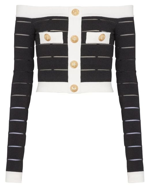 Balmain Black Off-Shoulder Knitted Top