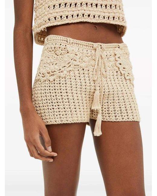 Alanui Natural Conch Shell Woven Cotton Shorts