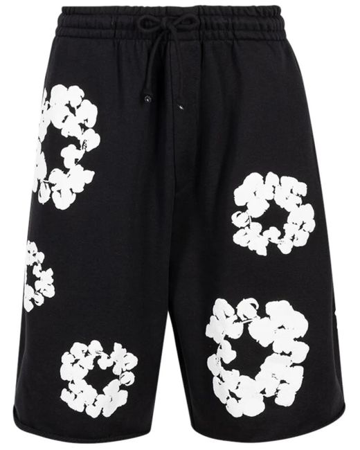 DENIM TEARS Black The Cotton Wreath Shorts for men