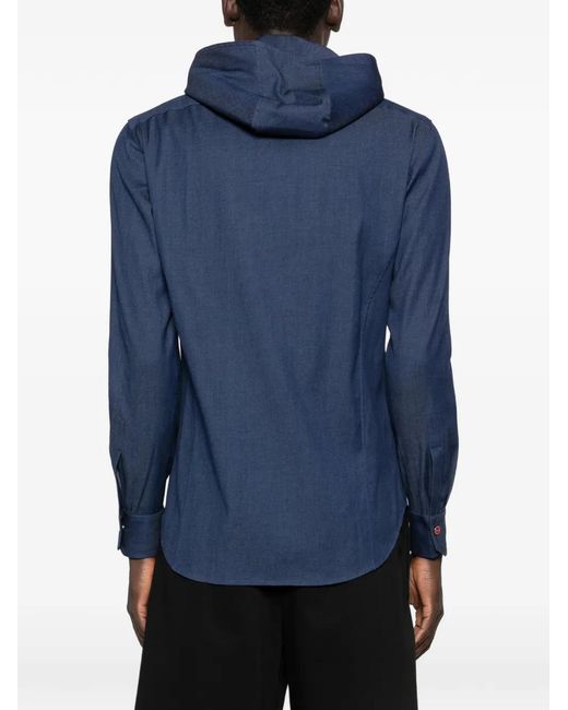 Kiton Blue Mariano Hooded Shirt for men