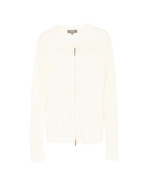 N.Peal Cashmere White Ribbed Zip-Up Cardigan
