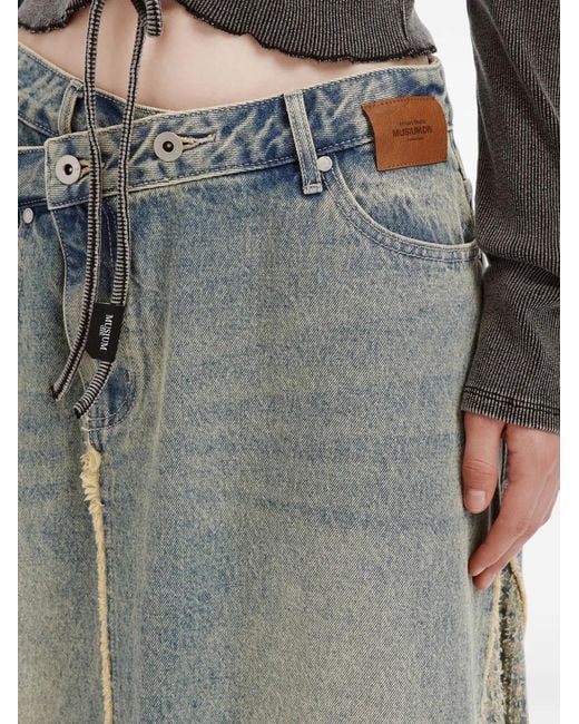 Musium Div. Blue Patchwork Distressed-Finish Midi Skirt