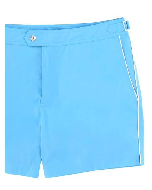 Tom Ford Blue Light Nylon Swimsuit With Contrasting Piping And Side Straps for men