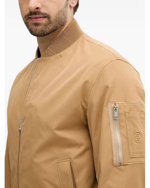 Boss Brown Embroidered-Logo Bomber Jacket for men