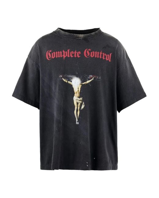 SAINT Mxxxxxx Black Slogan-Print T-Shirt