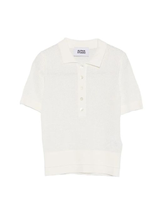 Alpha Studio Pointelle Poloshirt in het White