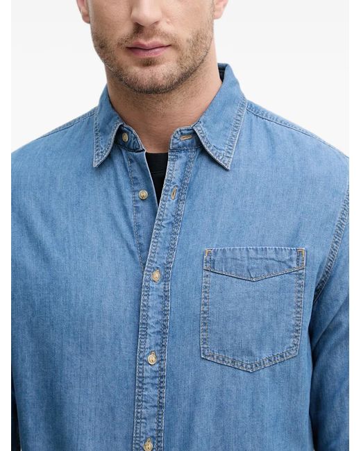 Benetton Blue Chemise En Jean À Poche Poitrine for men