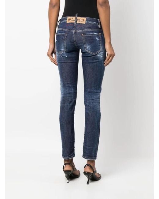 DSquared² Blue Distressed-Effect Skinny Jeans