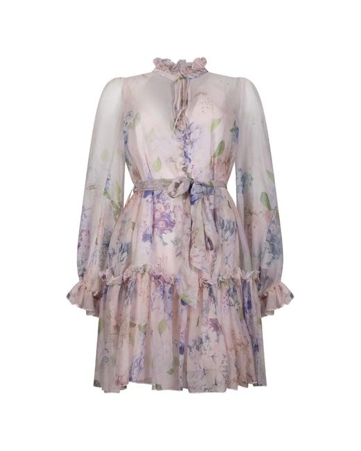 GIOVANNI PARIS Pink Floral-Print Ruffled Dress