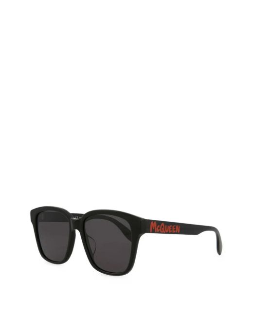 McQueen Black Logo-Print Square-Frame Sunglasses