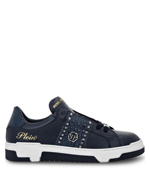 Philipp Plein Blue Cocco Leather Sneakers