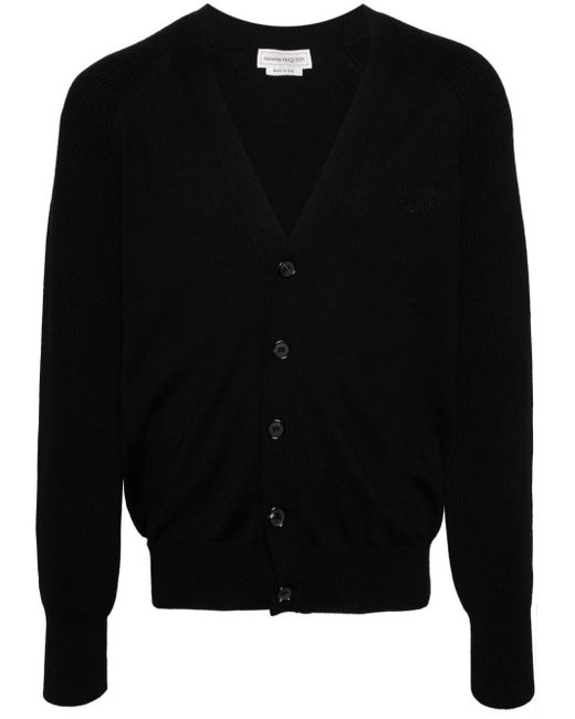 Alexander McQueen Black Embroidered-logo Knitted Cardigan for men