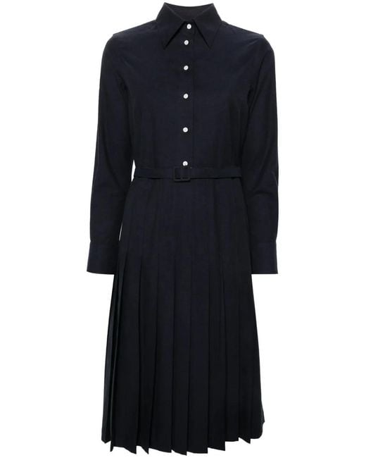 Thom Browne Blue Pleated Flannel Midi Shirt Dress