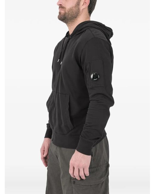 C P Company Black Light Fleece Zip Hooded Lens Sweatshirt for men