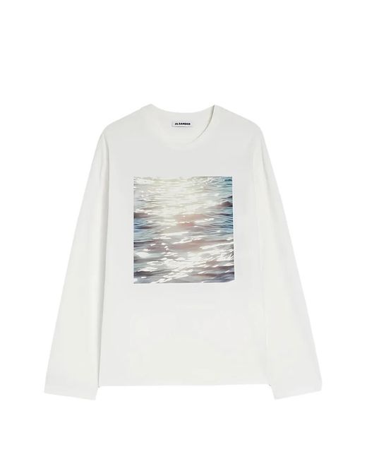 Jil Sander White Print-Detail Long-Sleeve Top