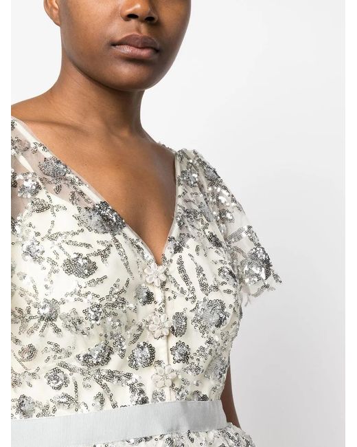 Self-Portrait White Sequined Tiered Minidress