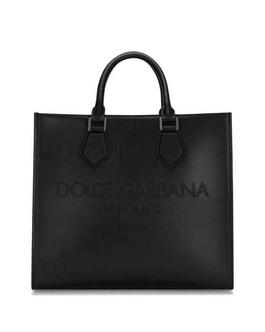 Dolce & Gabbana Black Logo-Debossed Leather Tote Bag for men