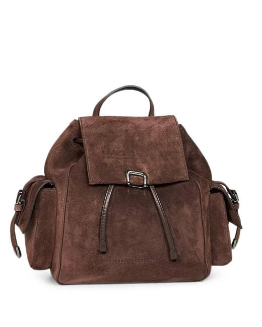 Brunello Cucinelli Brown Suede Sartorial Backpack