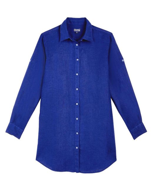 Vilebrequin Blue Fragrance Organic Linen Shirtdress