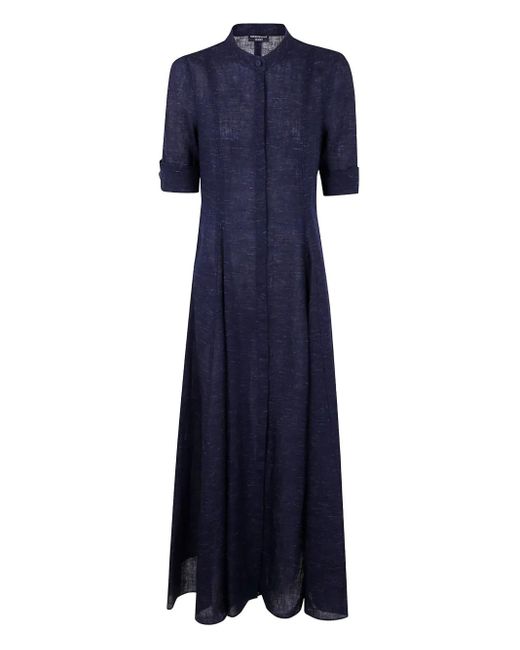 Emporio Armani Blue Icon Linen Blend Chambray Maxi Dress