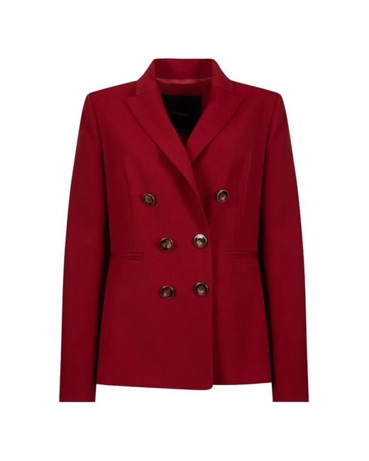 Pinko Red Double-Breasted Peak-Lapel Blazer