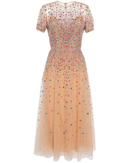 Elie Saab Natural Bead-embellished Midi Dress