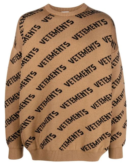 Jersey de intarsia con logo estampado Vetements de hombre de color Brown