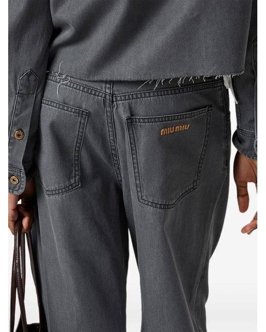 Miu Miu Gray Logo-Embroidered Jeans